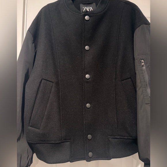 NWOT ZARA Women’s Black Oversized Combination Bomber Size Large🖤 - Picture 3 of 8